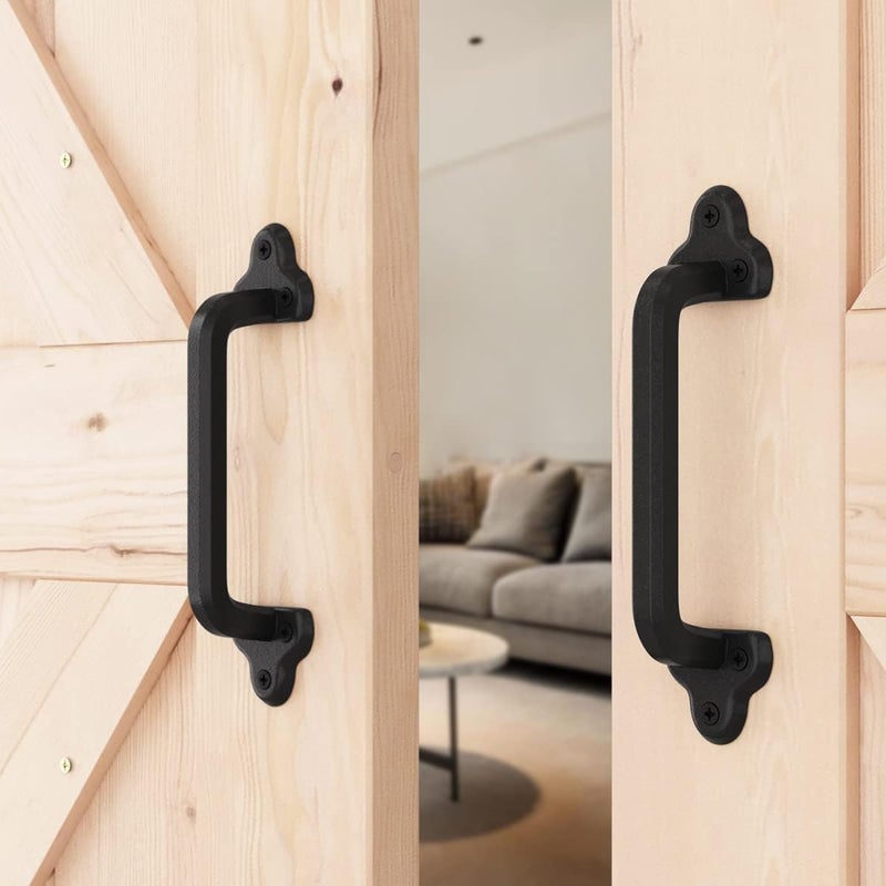 SMARTSTANDARD Heavy Duty 9" Antique Barn Door Handle Set of 4, Large Rustic Retro Cast Iron Handle for Gates Garages Sheds Furniture, Black Powder Coated Finish, Square - Image 5