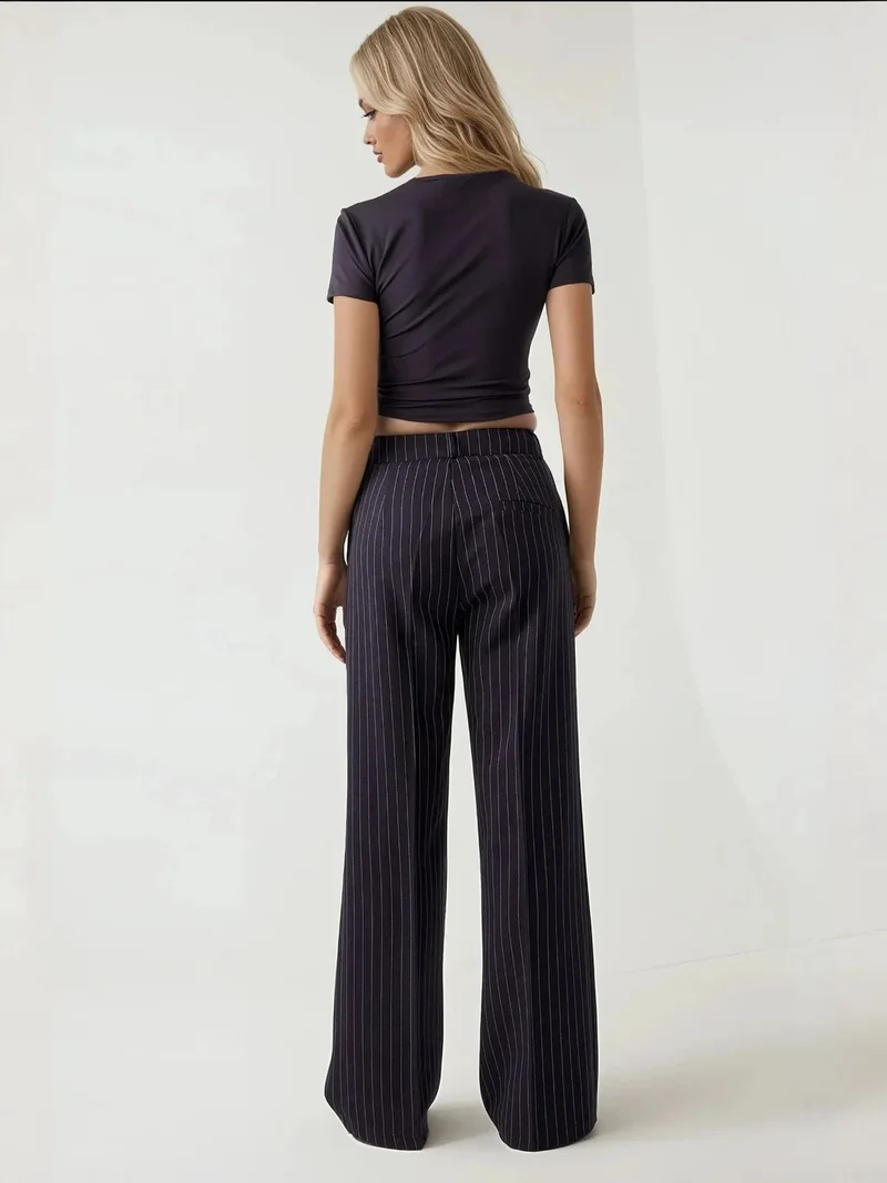 زوبعة بنطلون بالازو واسع مطوي مخطط