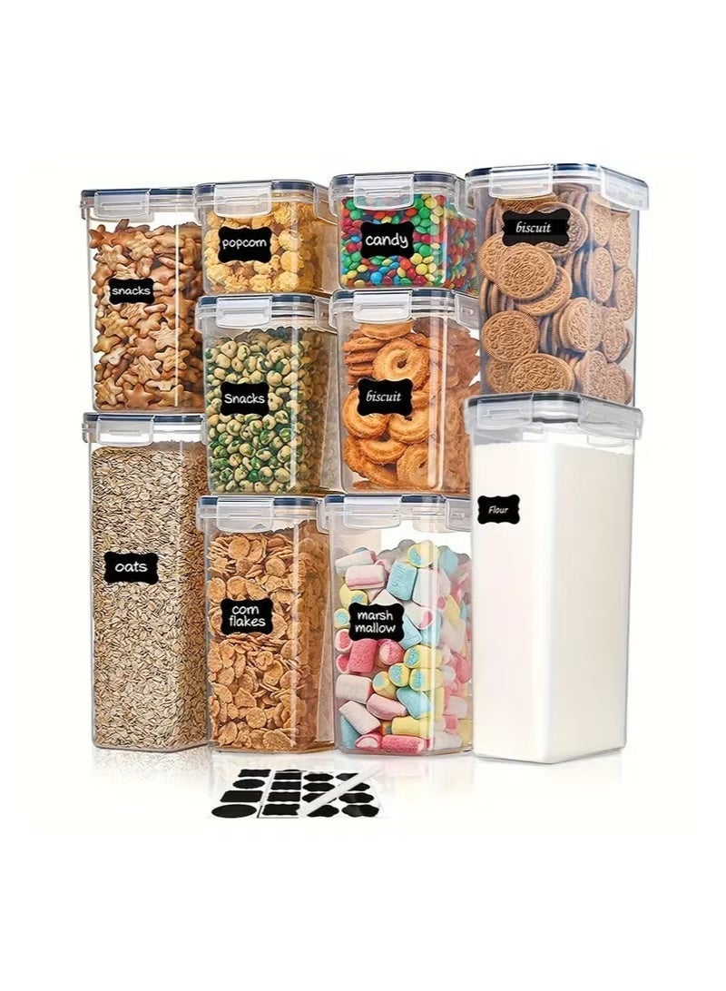 سيلفر كريست مجموعة من 10 قطع من حاويات تخزين الطعام محكمة الإغلاق - برطمانات تخزين مطبخ بلاستيكية خالية من مادة BPA مع أغطية قابلة للقفل، مانعة للتسرب وقابلة للتكديس، مناسبة للحبوب والأرز والمعكرونة ومنظم تحضير الوجبات - Image 1
