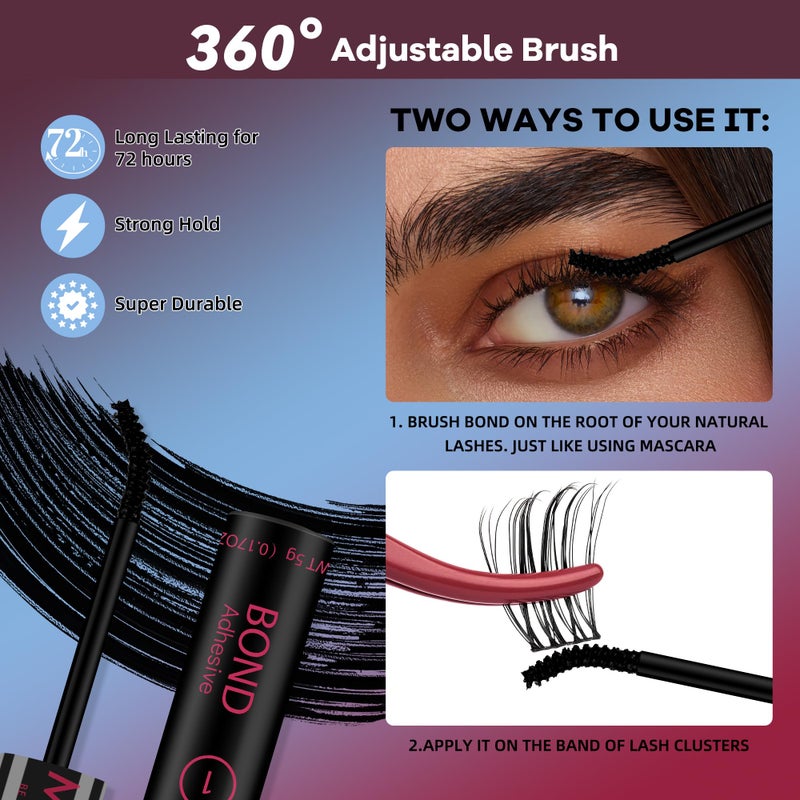 Mayhug Lash Bond and Seal Waterproof Lash Glue Long Lasting 72H Strong Hold Eyelash Glue for Clusters 2 in 1 Adhesive and Sealant DIY Lash Extension (5ml+5ml) - Image 3