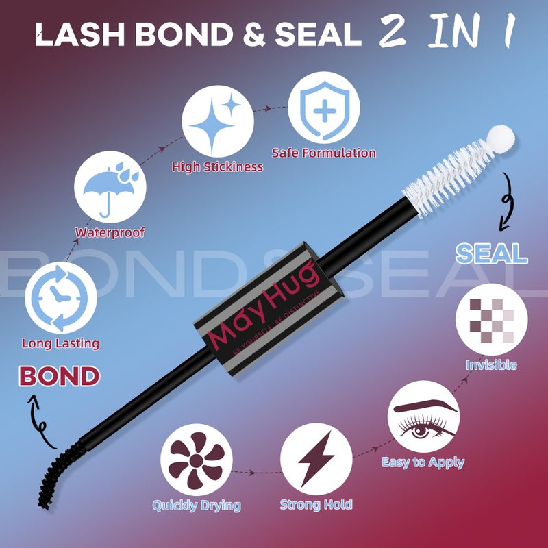 Mayhug Lash Bond and Seal Waterproof Lash Glue Long Lasting 72H Strong Hold Eyelash Glue for Clusters 2 in 1 Adhesive and Sealant DIY Lash Extension (5ml+5ml) - Image 5
