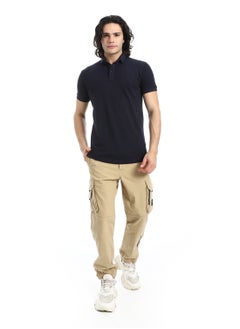Andora Pique Pattern Short Sleeves Navy Blue Polo Shirt_Navy Blue  - Image 5