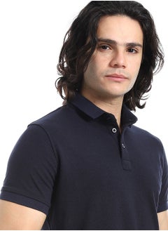 Andora Pique Pattern Short Sleeves Navy Blue Polo Shirt_Navy Blue  - Image 4
