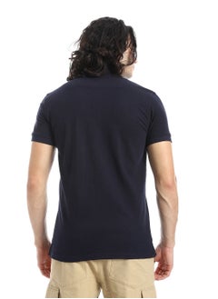 Andora Pique Pattern Short Sleeves Navy Blue Polo Shirt_Navy Blue  - Image 3