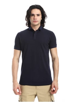 Andora Pique Pattern Short Sleeves Navy Blue Polo Shirt_Navy Blue  - Image 1