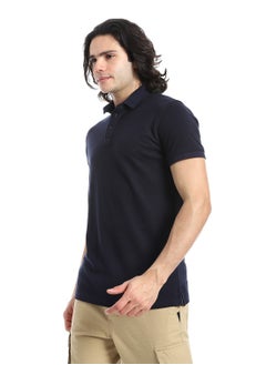 Andora Pique Pattern Short Sleeves Navy Blue Polo Shirt_Navy Blue  - Image 2