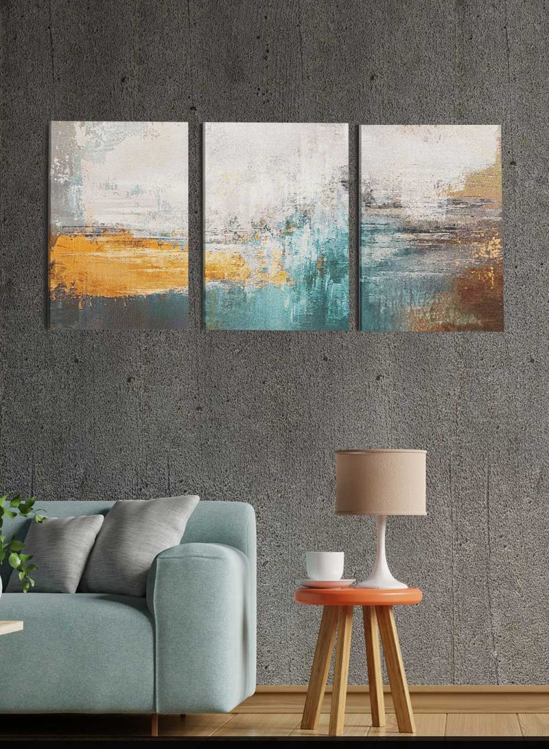 LOWHA مجموعة من 3 لوحات قماش مؤطرة مشدودة على إطار خشبي، لوحات زيتية تجريدية، للمنزل، غرفة المعيشة، ديكور المكتب - Image 2