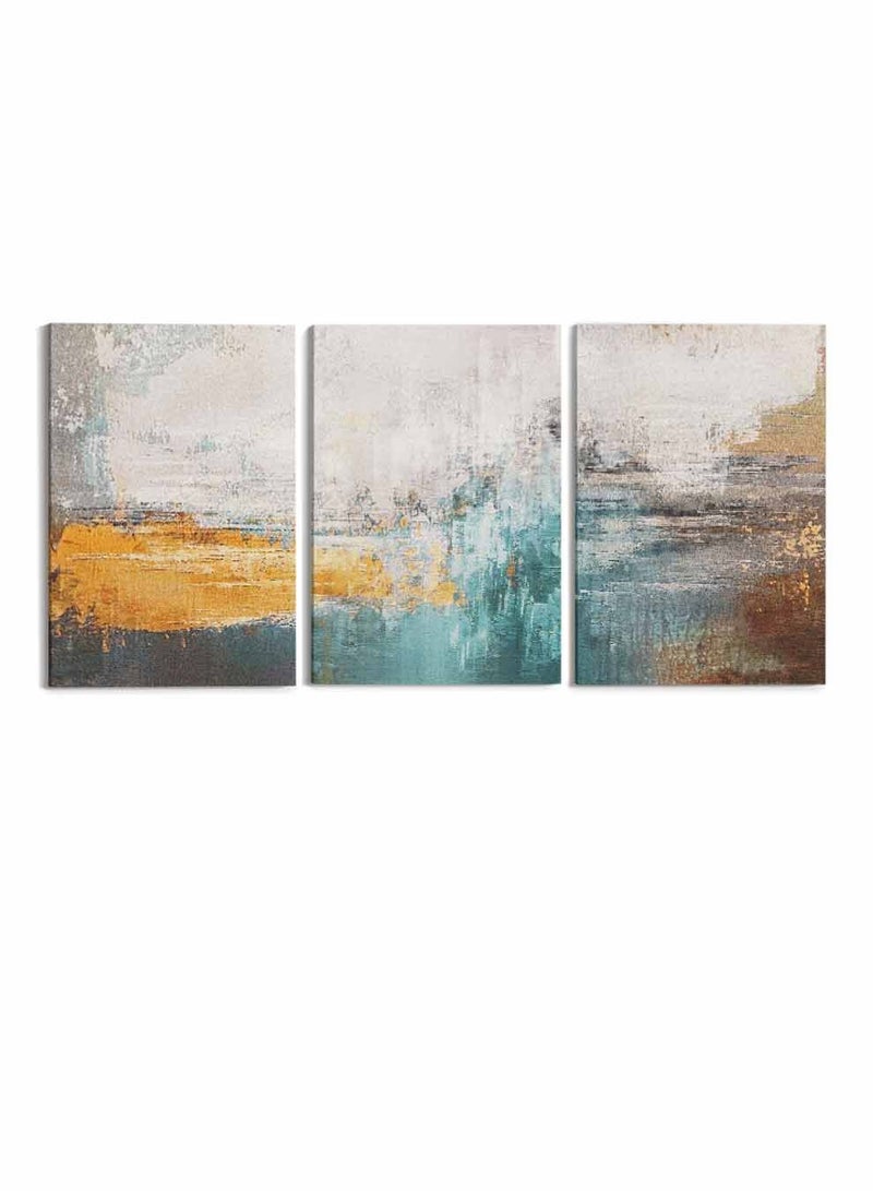 LOWHA مجموعة من 3 لوحات قماش مؤطرة مشدودة على إطار خشبي، لوحات زيتية تجريدية، للمنزل، غرفة المعيشة، ديكور المكتب - Image 5