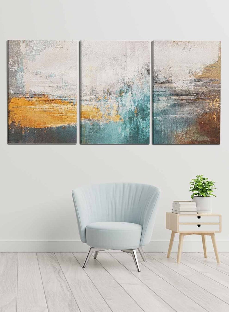 LOWHA مجموعة من 3 لوحات قماش مؤطرة مشدودة على إطار خشبي، لوحات زيتية تجريدية، للمنزل، غرفة المعيشة، ديكور المكتب - Image 3