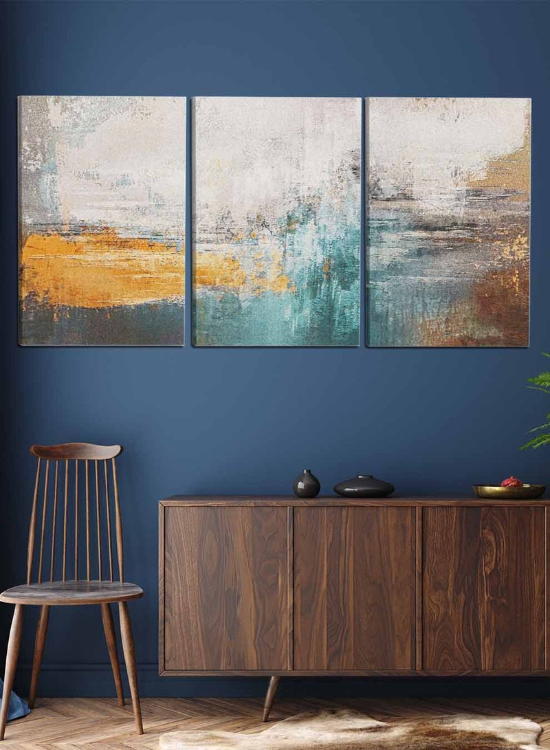LOWHA مجموعة من 3 لوحات قماش مؤطرة مشدودة على إطار خشبي، لوحات زيتية تجريدية، للمنزل، غرفة المعيشة، ديكور المكتب - Image 4