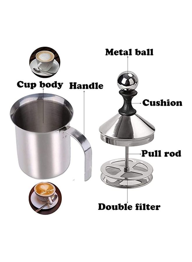 إسكدنيا ماكينة صنع الرغوة اليدوية مزودة بفلتر بتصميم مزدوج الطبقات من الستانلس ستيل ومزودة بغطاء فضي - Image 3