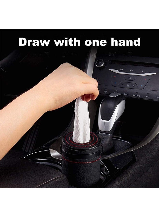 Cylindrical Car Tissue Tube, PU Leather Round Tissues Container for Car Cup Holder, Car Tissue Box with Up to 30 Count Tissue, Black - Image 3