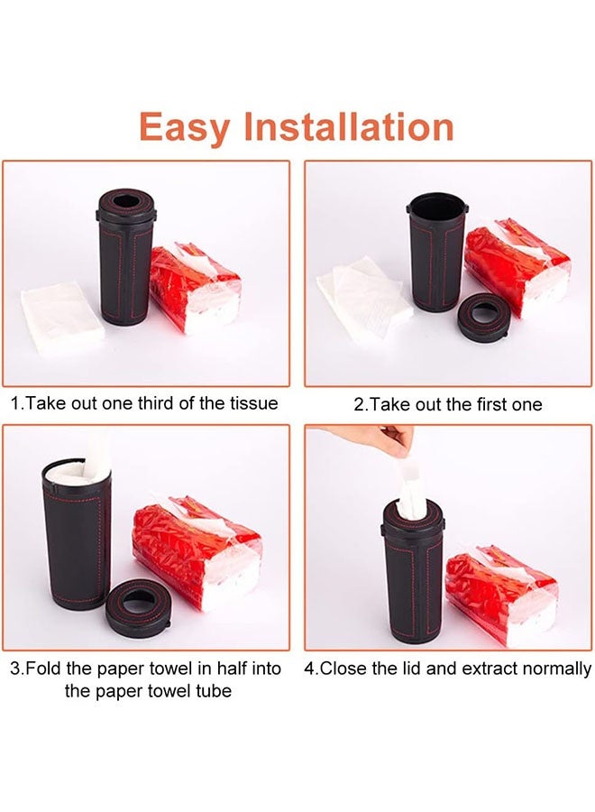 Cylindrical Car Tissue Tube, PU Leather Round Tissues Container for Car Cup Holder, Car Tissue Box with Up to 30 Count Tissue, Black - Image 4