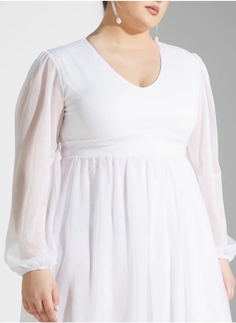 Ella Limited Curve Chiffon Bishop-Sleeve Dress