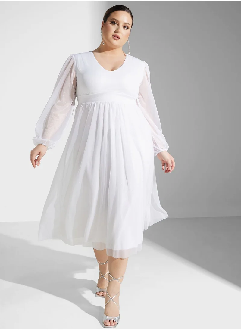 Ella Limited Curve Chiffon Bishop-Sleeve Dress
