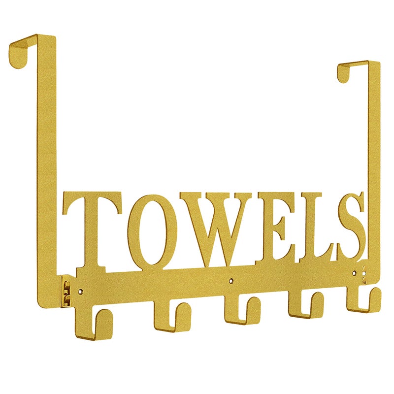 Over The Door Hooks Towel Holder for Bathroom Door Mount Towel Rack Towel Hooks for Bedroom Kitchen Pool Beach Towels Bathrobe Wall Mount Hang On The Door Cabinet Cupboard Metal Sandblasted Gold