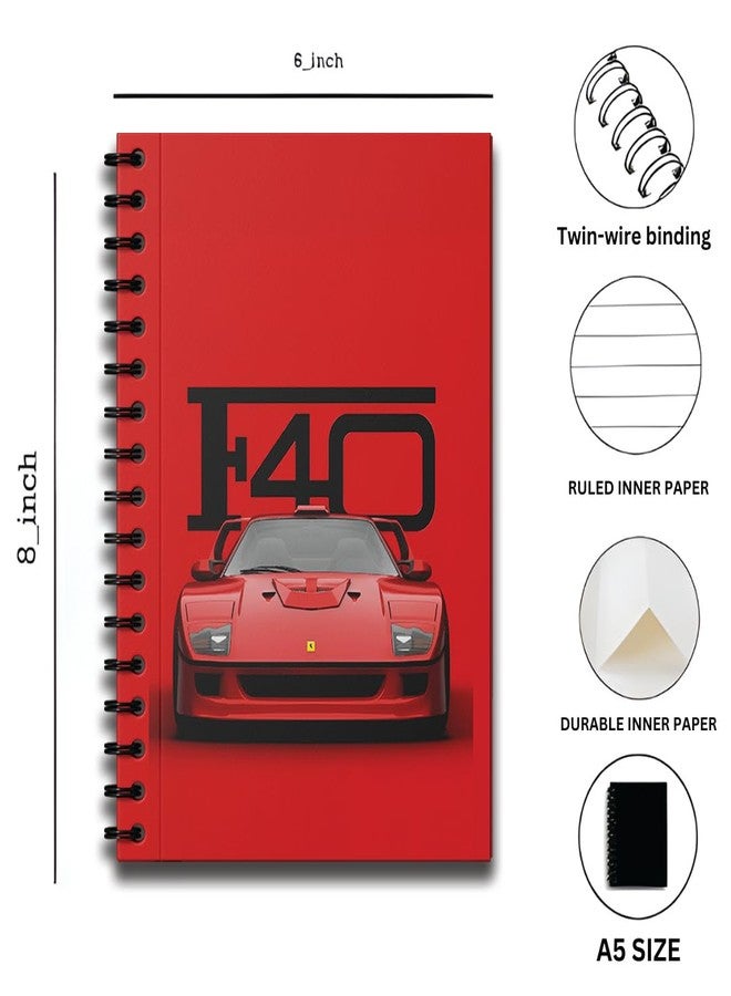 zenithink دفتر ملاحظات زينيثينك فيراري F40 ذو غلاف مقوى 350 غ/م² | ورق 80 غ/م² | مسطر بخطوط مفردة | 160 صفحة | مقاس A5 | غلاف مقوى | متعدد الاستخدامات للمدرسة والمنزل والمكتب | - Image 5