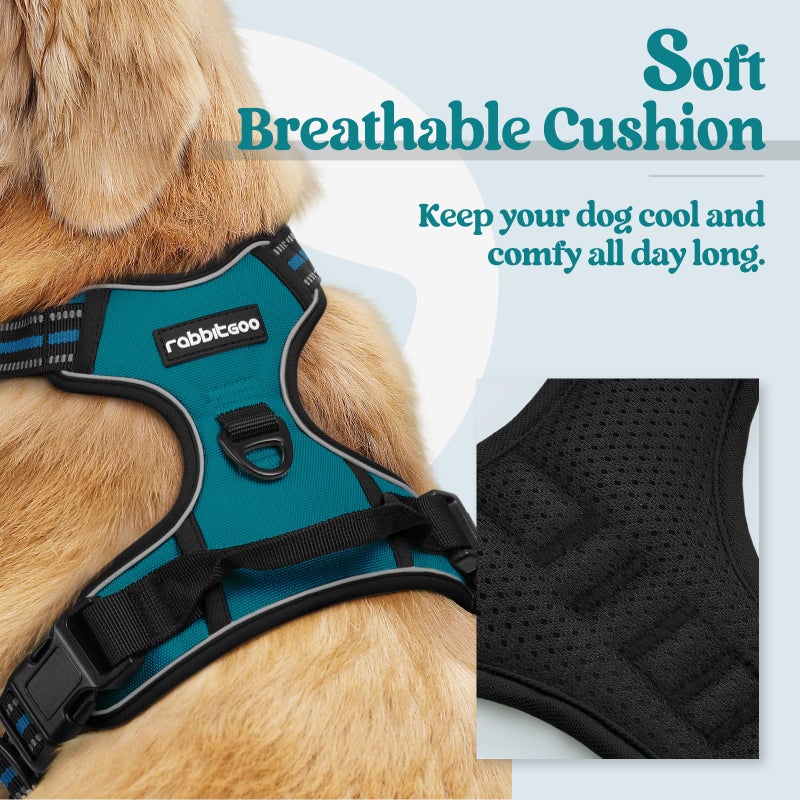 rabbitgoo Dog Harness No Pull with 2 Leash Clips, Adjustable Soft Padded, Reflective Oxford No Choke Pet Vest with Easy Control Handle for Large Dogs, Blue Coral, L - Image 3