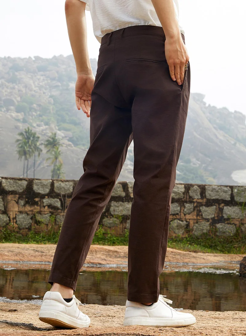 كامبوس سوترا Men's Taupe Brown Solid Chino Trousers