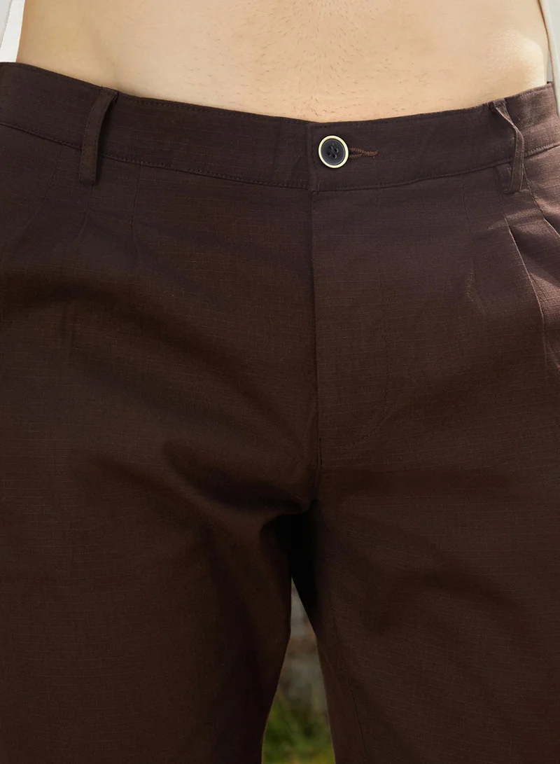 كامبوس سوترا Men's Taupe Brown Solid Chino Trousers