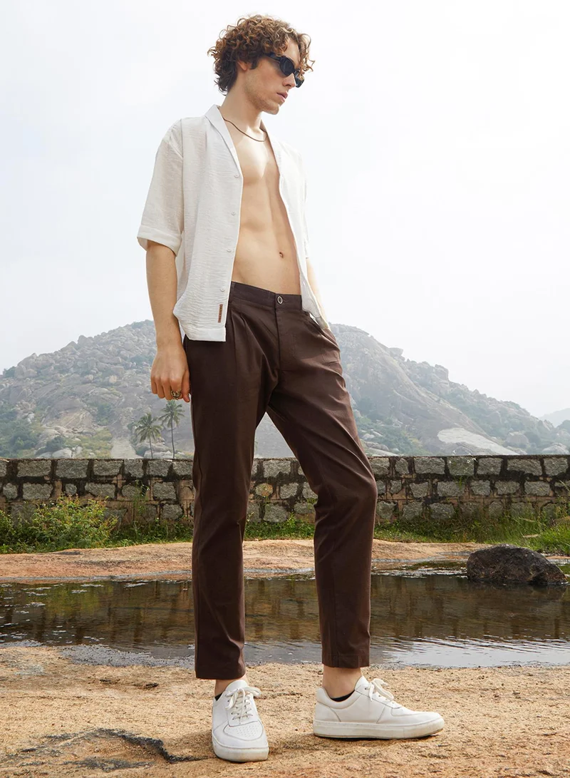 كامبوس سوترا Men's Taupe Brown Solid Chino Trousers