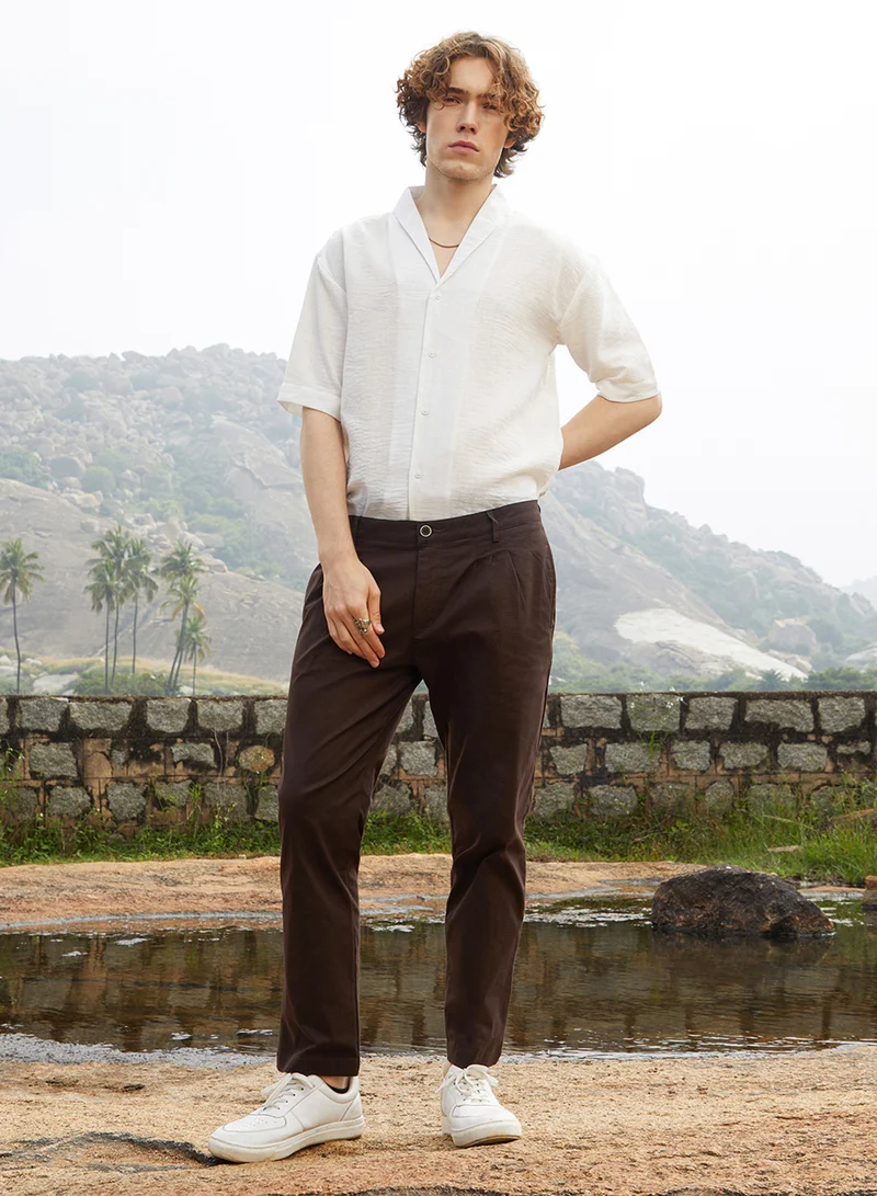كامبوس سوترا Men's Taupe Brown Solid Chino Trousers