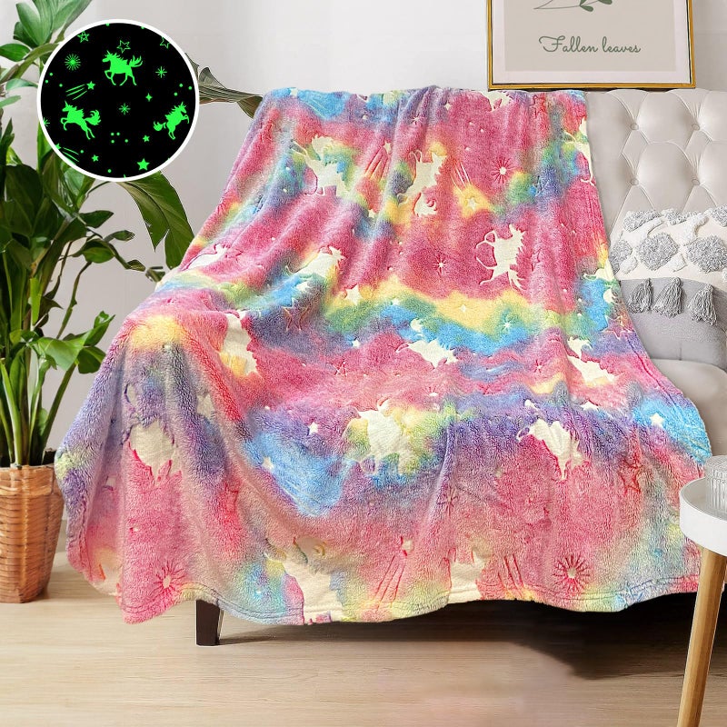 COMFAR Unicorn Glow in The Dark Blankets for Girls, Kids Blankets for Baby/Toddler, Unicorns Gifts for Girls Age 1-12, Soft Fleece Blanket 40"x 50" - Image 1
