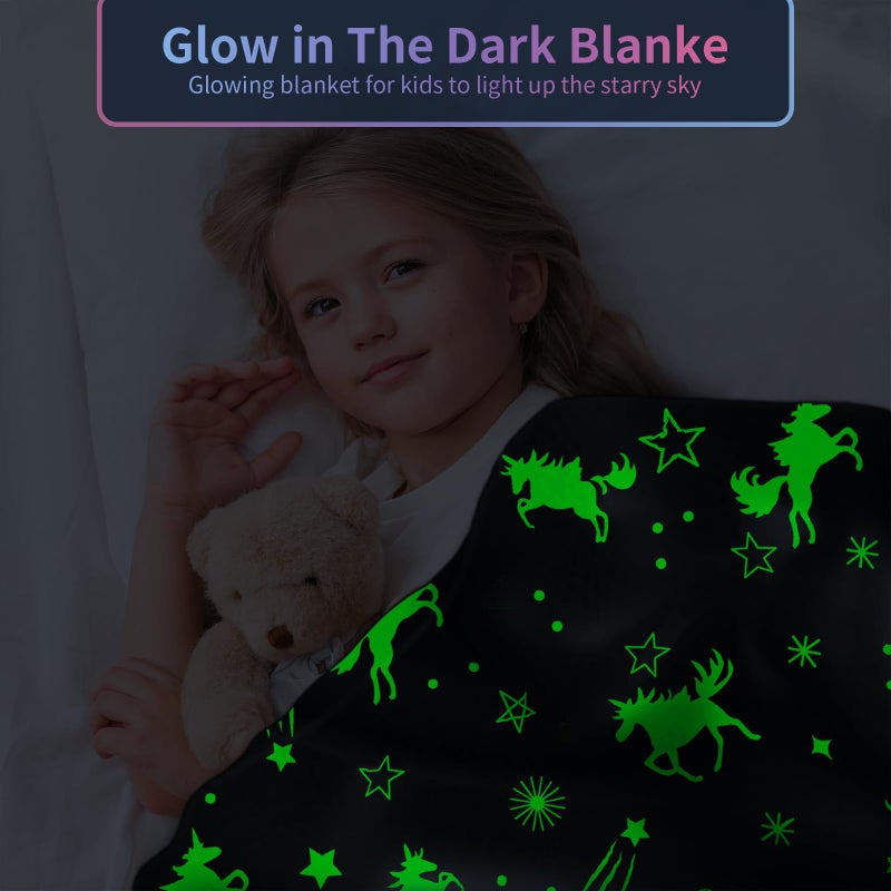 COMFAR Unicorn Glow in The Dark Blankets for Girls, Kids Blankets for Baby/Toddler, Unicorns Gifts for Girls Age 1-12, Soft Fleece Blanket 40"x 50" - Image 2