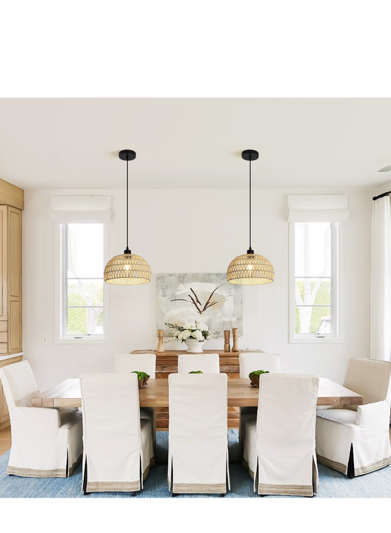 GEADI مصابيح السقف المصنوعة من الخيزران مع لمبة LED قابلة للتعتيم، مصابيح السقف المصنوعة يدويًا من الخيزران لغرفة النوم والمطبخ والمدخل وغرفة المعيشة والردهة - Image 4