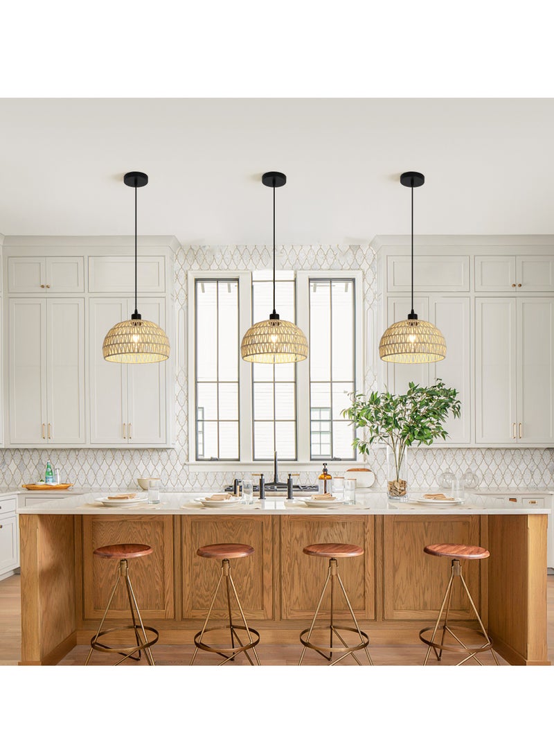 GEADI مصابيح السقف المصنوعة من الخيزران مع لمبة LED قابلة للتعتيم، مصابيح السقف المصنوعة يدويًا من الخيزران لغرفة النوم والمطبخ والمدخل وغرفة المعيشة والردهة - Image 5