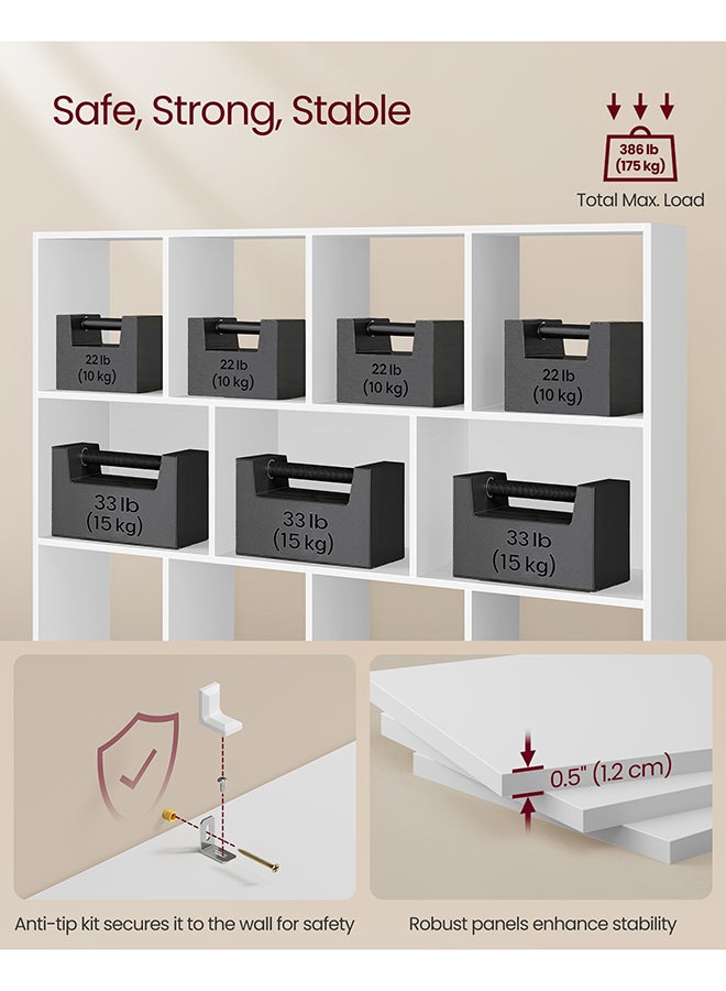 VASAGLE Bookcase, Shelf, Storage Cabinet with 11 Compartments, Freestanding Bookcase, Cube Bookcase, for Living Room, Office, Dining Room, Cloud white - Image 5