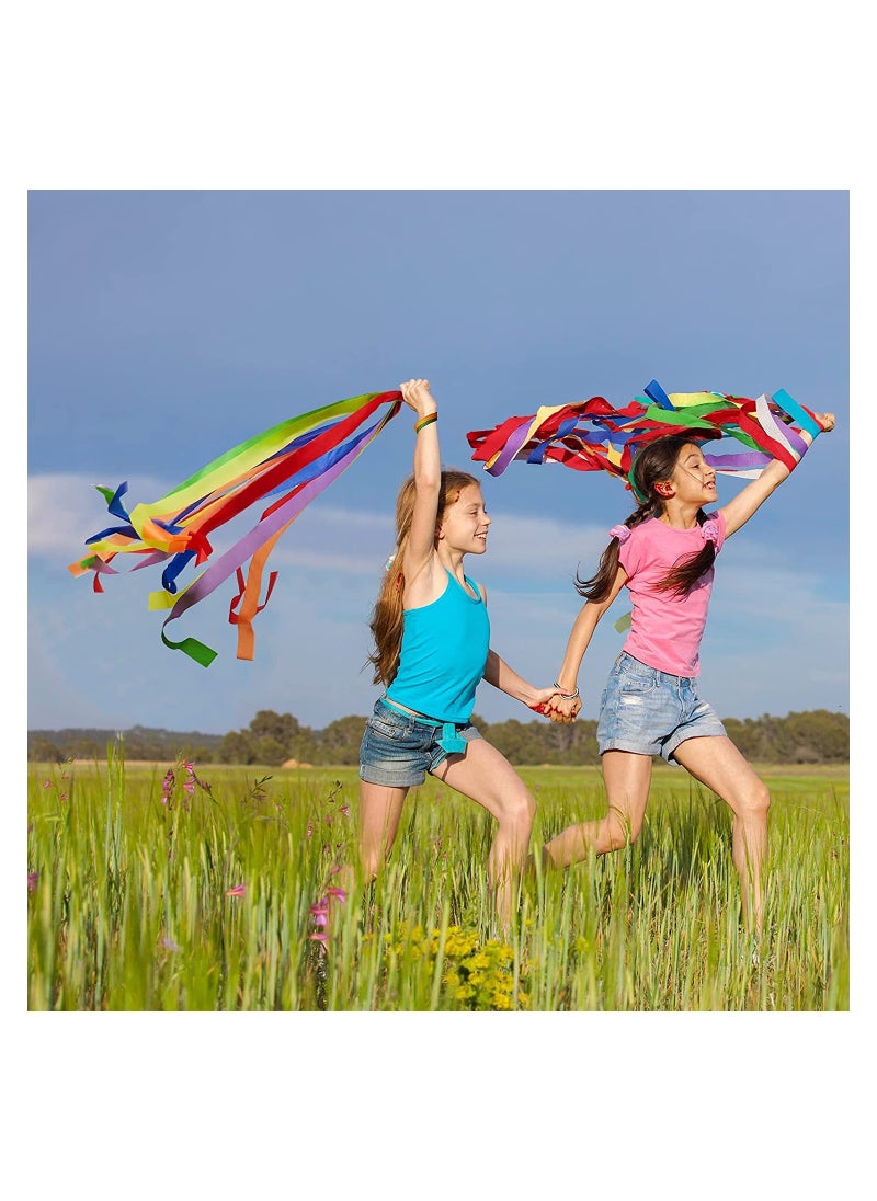 SYOSI - Rainbow Dance Ribbons for Kids 12Pcs Hand Held Rhythm Rainbow Streamers Circus Carnival Rhythmic Gymnastics Birthday Party Decoration Ribbon Baton Twirling Sticks Silks Streamers Wands for Girls - Image 1
