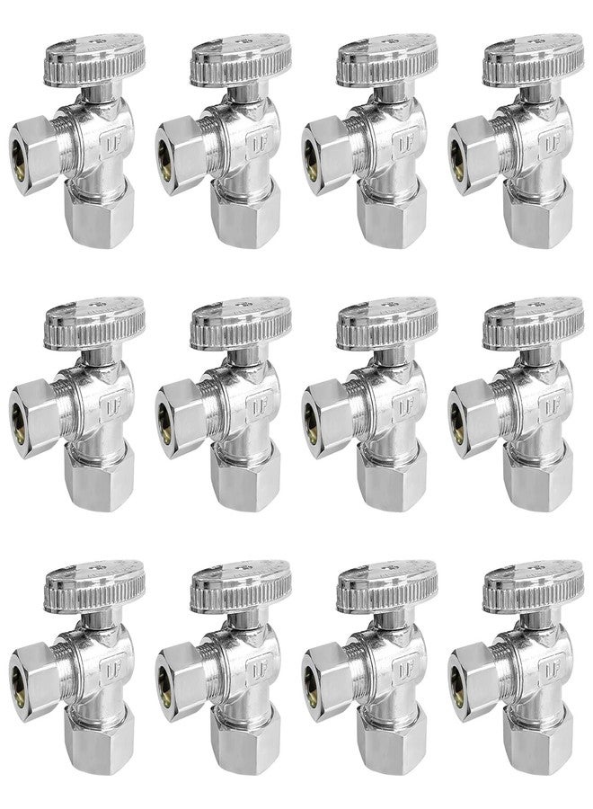 SUNGATOR صمام إيقاف زاوية SUNGATOR، عبوة من 12 قطعة، مدخل ضغط اسمي 1/2 بوصة (قطر خارجي 5/8 بوصة) × مخرج ضغط 3/8 بوصة، صمام إغلاق نحاسي مطلي بالكروم 1/4 دورة للمرحاض والصنبور، معتمد من UPC - Image 1