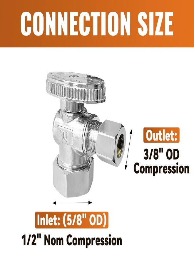 SUNGATOR صمام إيقاف زاوية SUNGATOR، عبوة من 12 قطعة، مدخل ضغط اسمي 1/2 بوصة (قطر خارجي 5/8 بوصة) × مخرج ضغط 3/8 بوصة، صمام إغلاق نحاسي مطلي بالكروم 1/4 دورة للمرحاض والصنبور، معتمد من UPC - Image 2