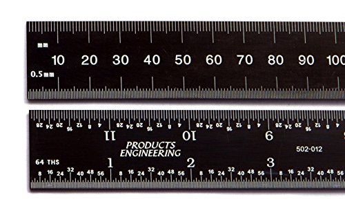 PEC Tools 12" 300 mm English / Metric black chrome, "high contrast" machinist ruler with markings .5mm, mm 1/32" and 1/64" - Image 1