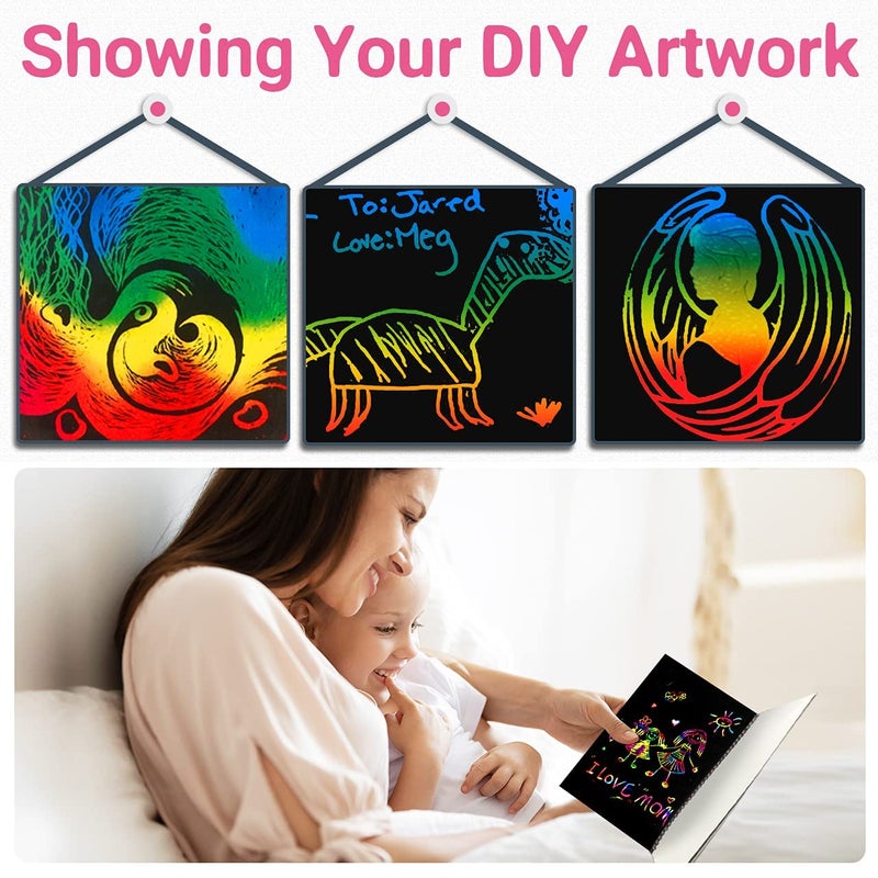 ZMLM Scratch Paper Art-Crafts Gift: 2 Pack Rainbow Notebooks Supplies Toys Easter Basket Stuffers for 3 4 5 6 7 8 9 10 Years Old Girls and Boys Kids Valentine's Day Birthday Party Games (Yellow) - Image 3