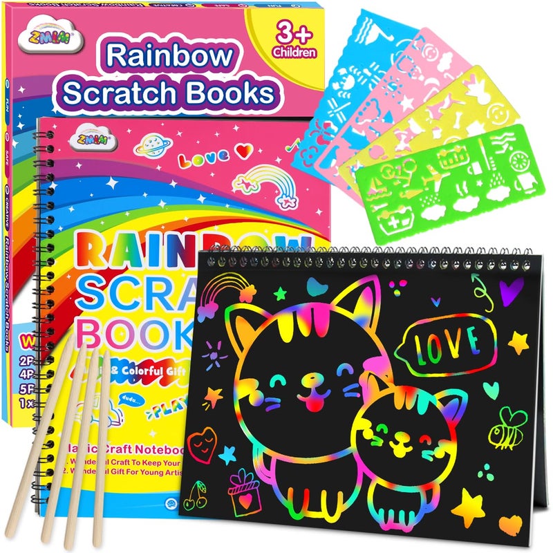 ZMLM Scratch Paper Art-Crafts Gift: 2 Pack Rainbow Notebooks Supplies Toys Easter Basket Stuffers for 3 4 5 6 7 8 9 10 Years Old Girls and Boys Kids Valentine's Day Birthday Party Games (Yellow) - Image 1