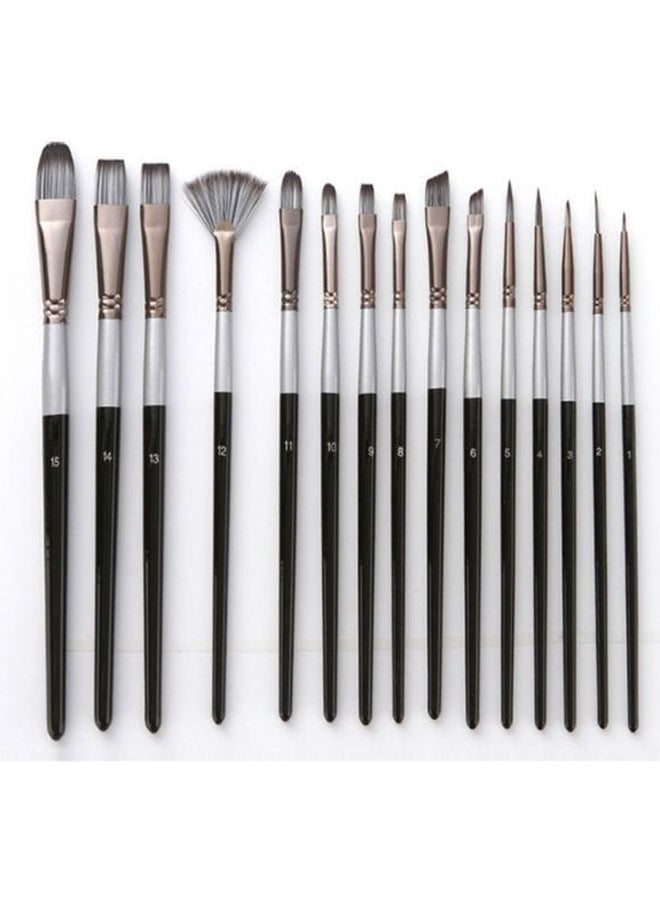 Generic 15-Piece Oil Colour Painting Brush Set Black/Silver  - Image 2