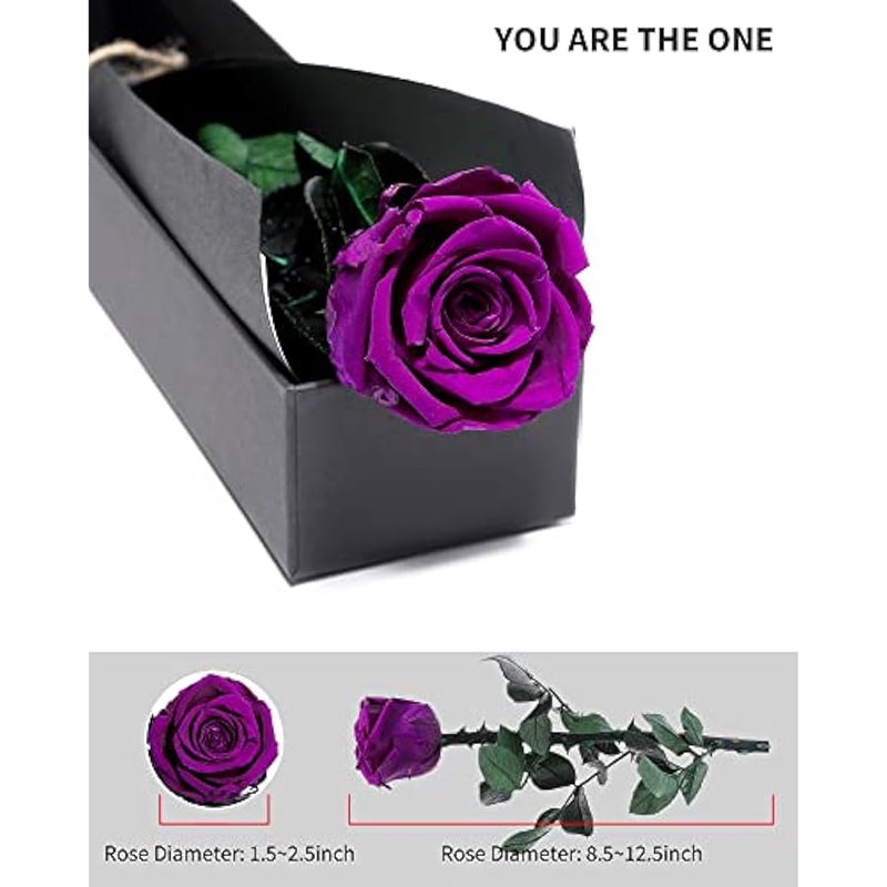 for Women - Preserved Rose Real Rose Gifts for Her Gifts for Women, Single Rose with Long Stem, Anniversary Birthday Valentines Gifts Flowers, Girlfriend Gifts for her (Purple) - Image 2