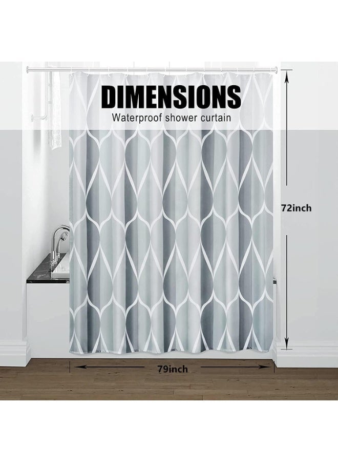 4 Pack Grey Gradient Wave Fabric Shower Curtain 79x72 Inch Waterproof Quick Dry Machine Washable Bathroom Curtains with Hooks - Image 2