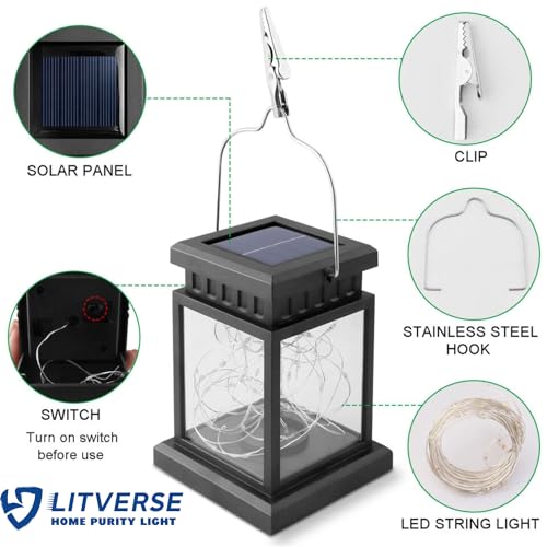 LITVERSE Solar Lanterns Outdoor Waterproof Hanging Lantern Lamp 30 LED Solar Tree Lights Outdoor, Solar Camping Lights, Lantern Decorative For Patio Yard Camping Garden Christmas Decor(1 Pack),White - Image 4