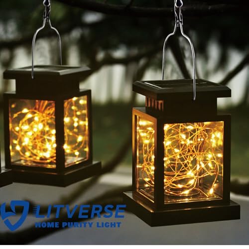 LITVERSE Solar Lanterns Outdoor Waterproof Hanging Lantern Lamp 30 LED Solar Tree Lights Outdoor, Solar Camping Lights, Lantern Decorative For Patio Yard Camping Garden Christmas Decor(1 Pack),White - Image 3