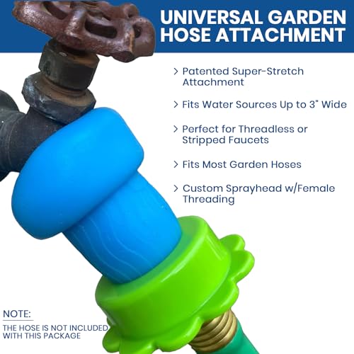 Rinseroo: Stretch-Connect Garden Hose Attachment Sleeve & Sprayhead, Universal Hose Connector — Easily Connect a Hose to Water Sources Upto 3" Wide, BPA Free Faucet to Hose Adapter for RV & Camping - Image 2