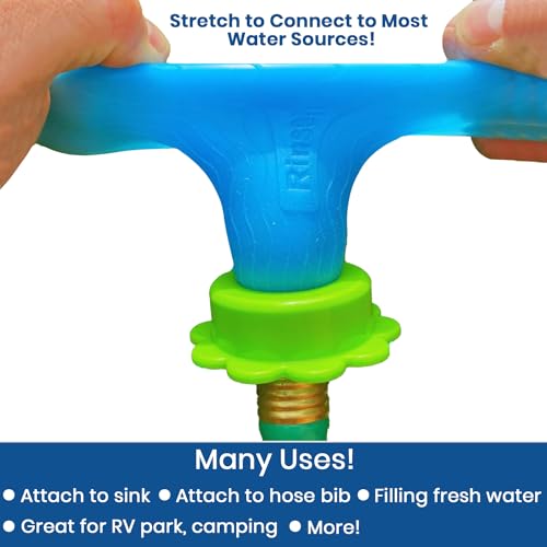 Rinseroo: Stretch-Connect Garden Hose Attachment Sleeve & Sprayhead, Universal Hose Connector — Easily Connect a Hose to Water Sources Upto 3" Wide, BPA Free Faucet to Hose Adapter for RV & Camping - Image 3