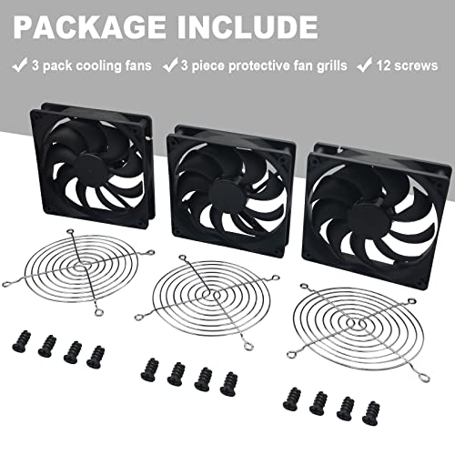 PANO-MOUNTS 3-Pack 120mm 24V DC High Airflow Computer PC Case Fan 120x120x25mm 3Pin 4.72inch Dual Ball Bearing Brushless Exhaust Cooling Fan for Mining Rig Frame Rack Air Miner PSU with Metal Guard 3000RPM - Image 4