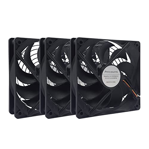 PANO-MOUNTS 3-Pack 120mm 24V DC High Airflow Computer PC Case Fan 120x120x25mm 3Pin 4.72inch Dual Ball Bearing Brushless Exhaust Cooling Fan for Mining Rig Frame Rack Air Miner PSU with Metal Guard 3000RPM - Image 1
