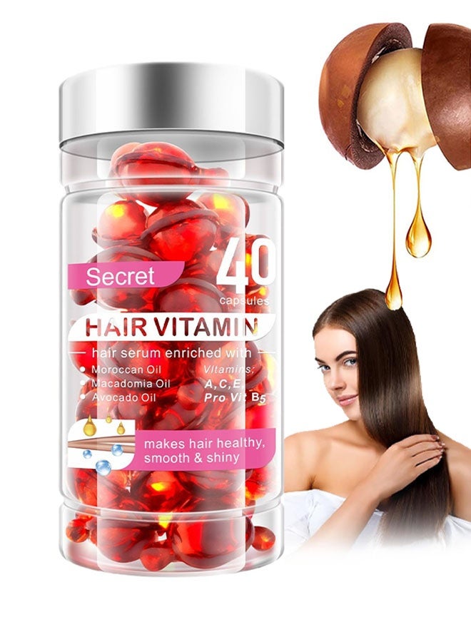 سيكريت فيتامين للشعر، مصل للشعر غني بزيت الأرجان، وزيت المكاديميا، وزيت الأفوكادو، يجعل الشعر قويًا، ناعمًا ولامعًا، بلسم يُترك على الشعر، جوهر مضاد للتشابك، آمن لجميع أنواع الشعر، 40 كبسولة - Image 1