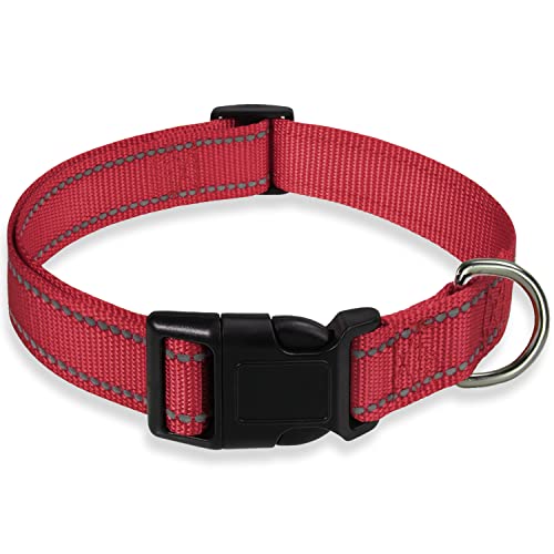 BOOMIBOO Reflective Dog Collar with Buckle Adjustable Safety Nylon Collars for Small Medium Large Dogs, Red M - Image 1