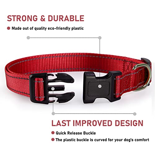 BOOMIBOO Reflective Dog Collar with Buckle Adjustable Safety Nylon Collars for Small Medium Large Dogs, Red M - Image 2