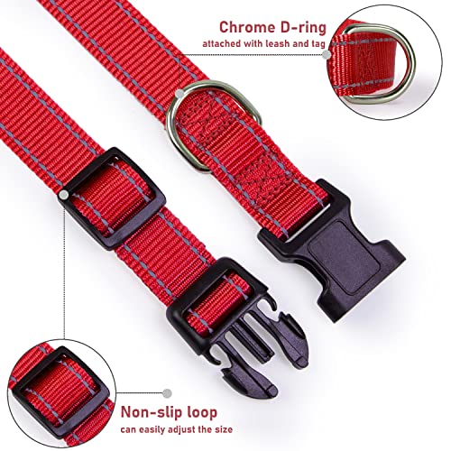 BOOMIBOO Reflective Dog Collar with Buckle Adjustable Safety Nylon Collars for Small Medium Large Dogs, Red M - Image 3